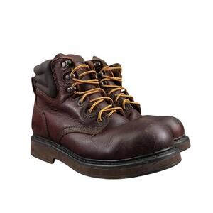 LaCrosse Shoes Mens 7.5 Work Boots Steel Toe Leather Mid Lace Up Slip Resistant